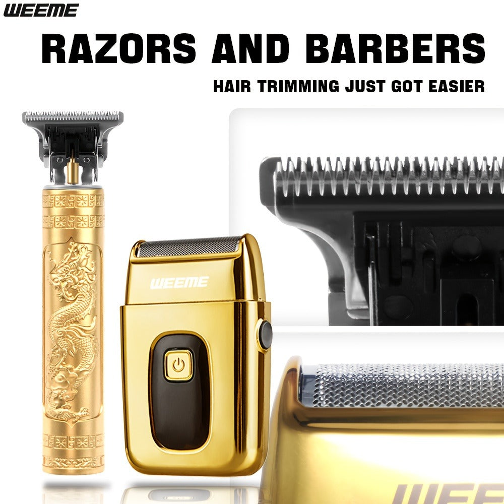 Men's Electric Hair Trimmer and Beard Trimmer 2-Piece Set Cordless Hair Clipper Short Beard for Everyday Face, Beard and Body Grooming