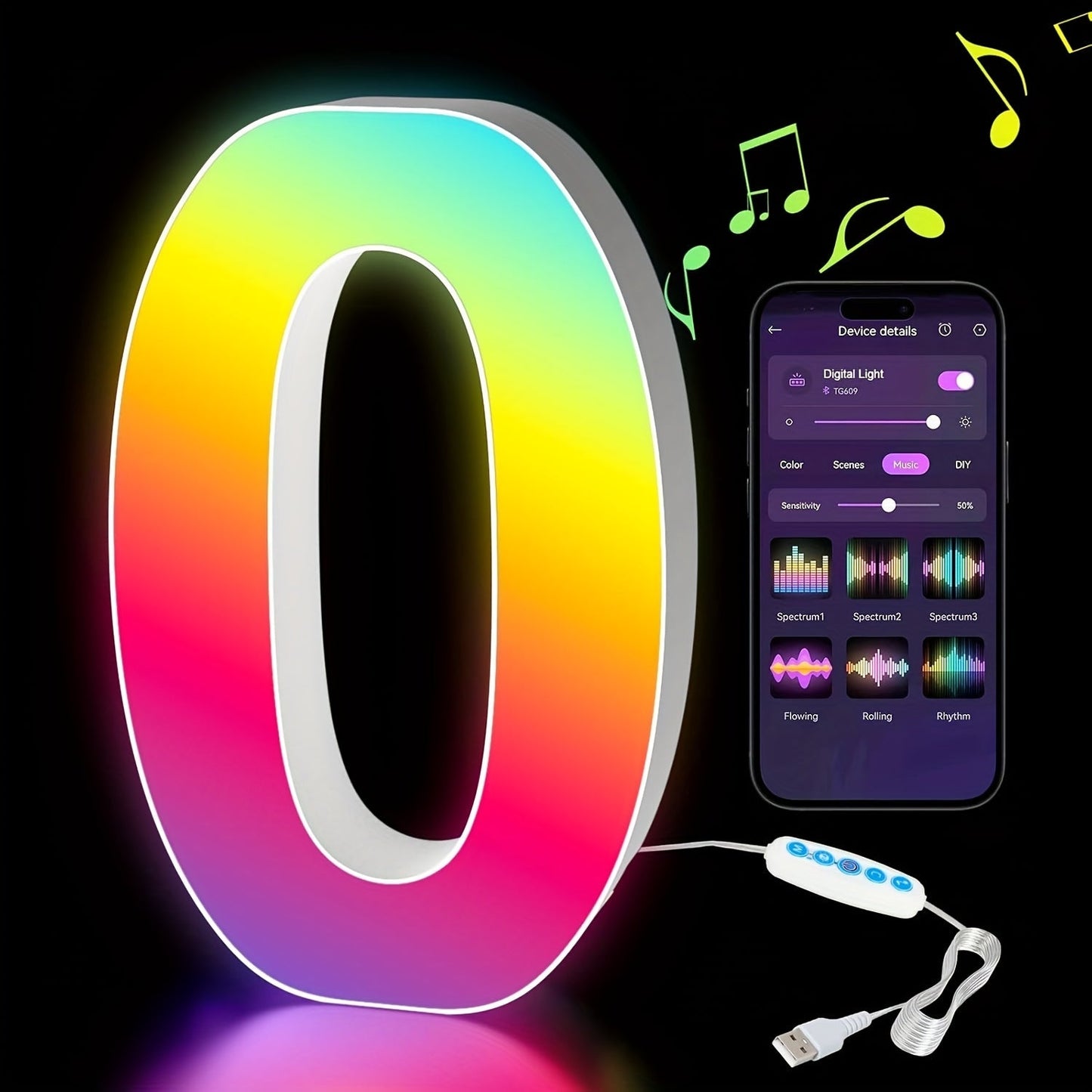 LED Letter Lights Music Sync – Colorful Flashing Marquee Alphabet Lights for Room Decor, Party, Bedroom, Festival & Camping