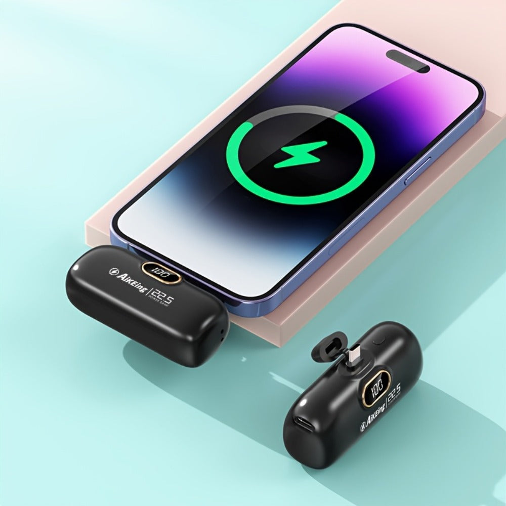 Mini Power Bank 5000mAh with Built-in USB-C Connector Fast Charging, Ultra-Compact Pocket Portable Charger for iPhone Android Samsung