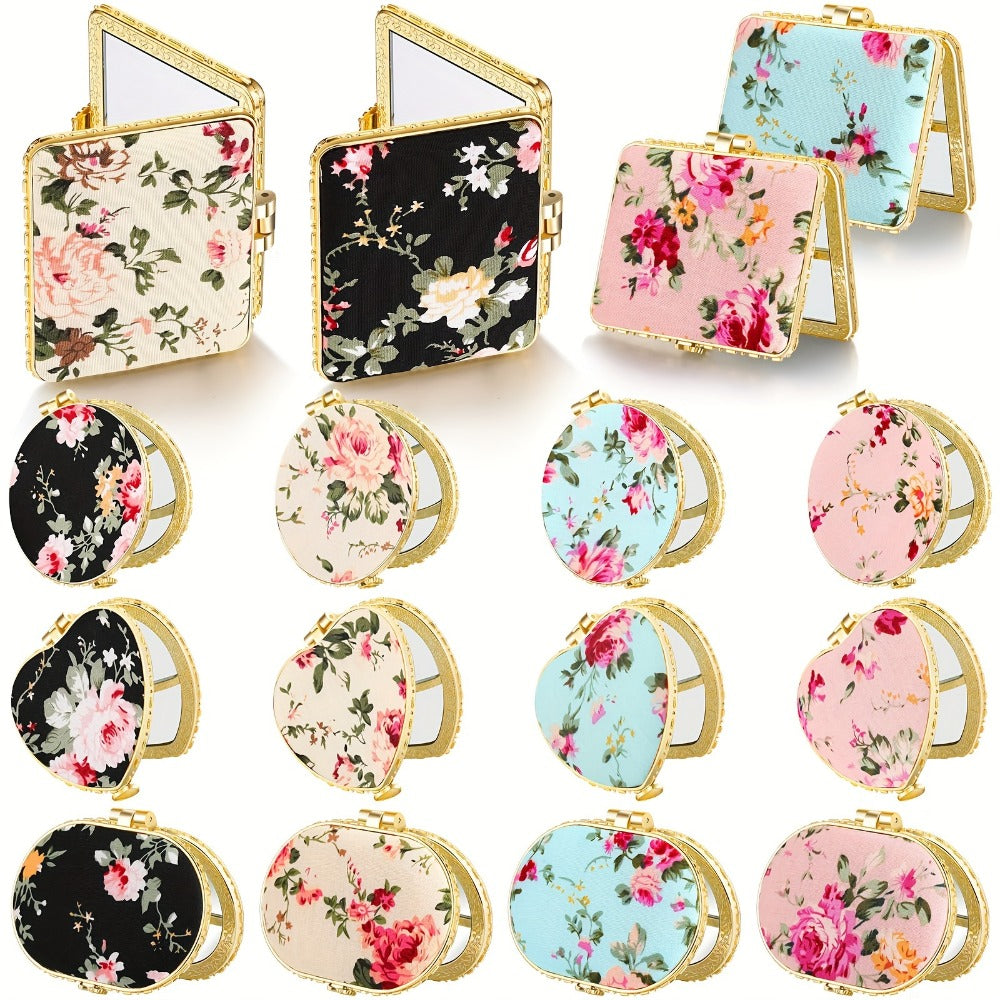 48-Piece Floral Folding Compact Mirror Set with Assorted Prints and 1X/3X Dual-View Mirrors