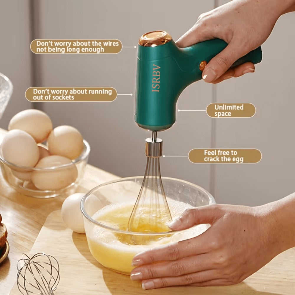 Wireless Electric Whisk Handheld Mixer - Rechargeable Cordless Egg Beater with Vertical Stand Design