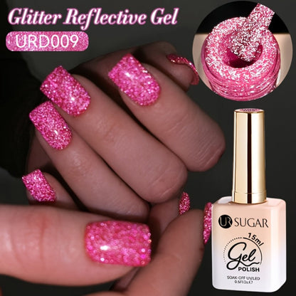 Gel Nail Polish UR SUGAR Reflective Glitter in 15ml with Fluorescent Neon Shimmer and UV/LED Soak-Off Cure