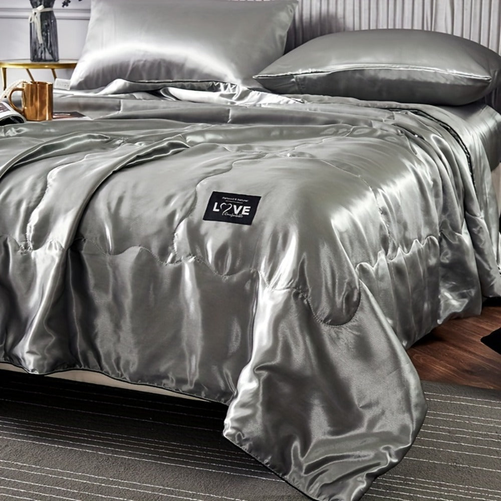 Cooling Satin Quilt Summer Comforter Ultra-Soft Breathable Lightweight Blanket, Machine Washable Satin Weave Bedspread for Home Dorm Hotel