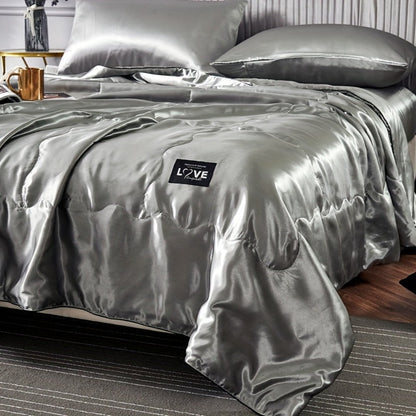 Cooling Satin Quilt Summer Comforter Ultra-Soft Breathable Lightweight Blanket, Machine Washable Satin Weave Bedspread for Home Dorm Hotel