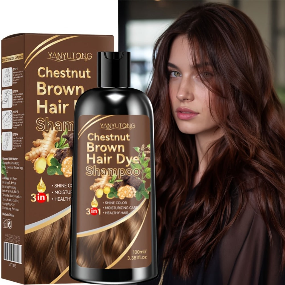 Hair Dye Shampoo Natural Plant Pigments, Fast Gray Hair Coverage in 1 Wash, 3.38oz Travel Size, Black Brown Chestnut Brown