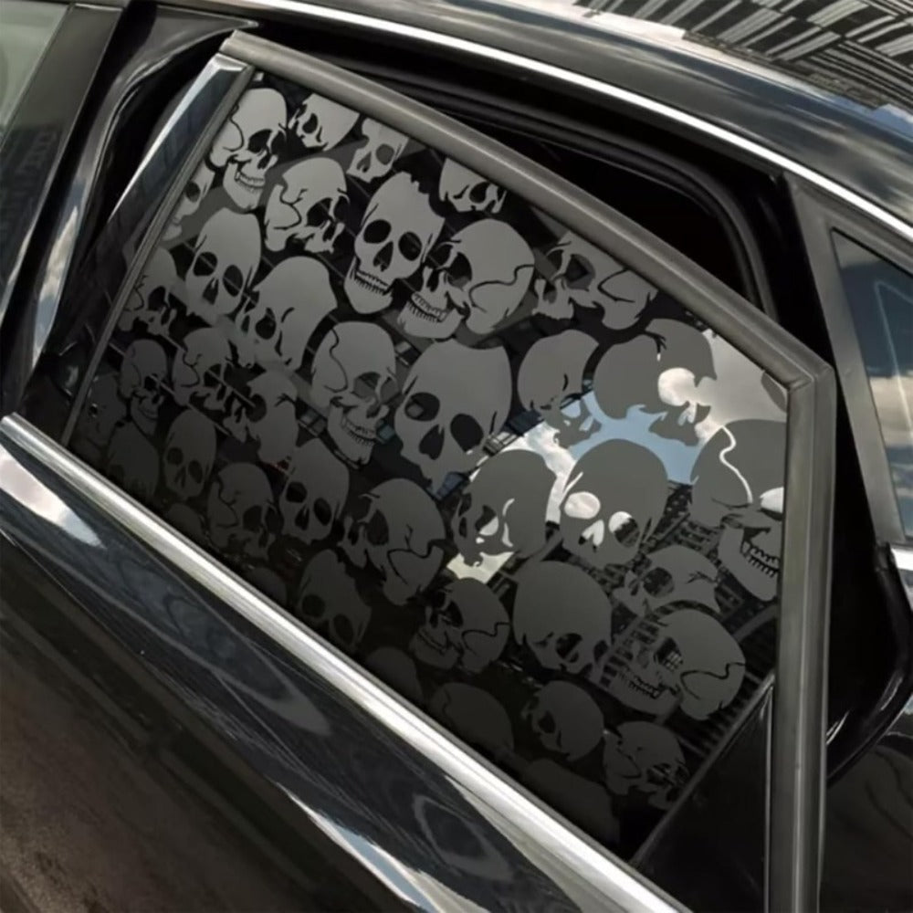 Two-Piece Gothic Skull Car Window Decals in Type A, C or D Artwork with Small or Large Sizes