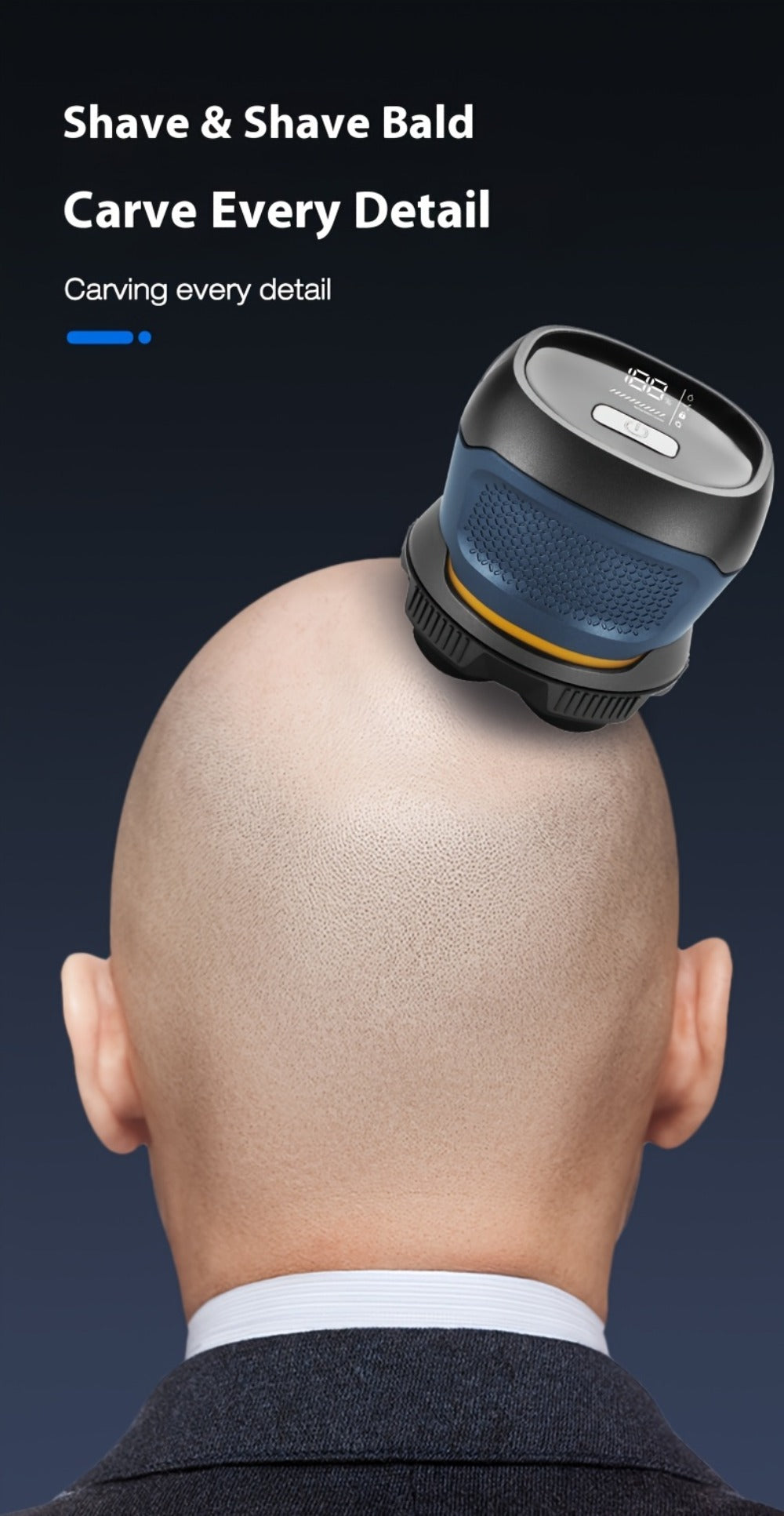 6D Floating Head Bald Head Shaver Self-Cut Electric Hair Clipper – 10W High Power 1400mAh USB-C Charging LED Display Two-Speed Travel Lock