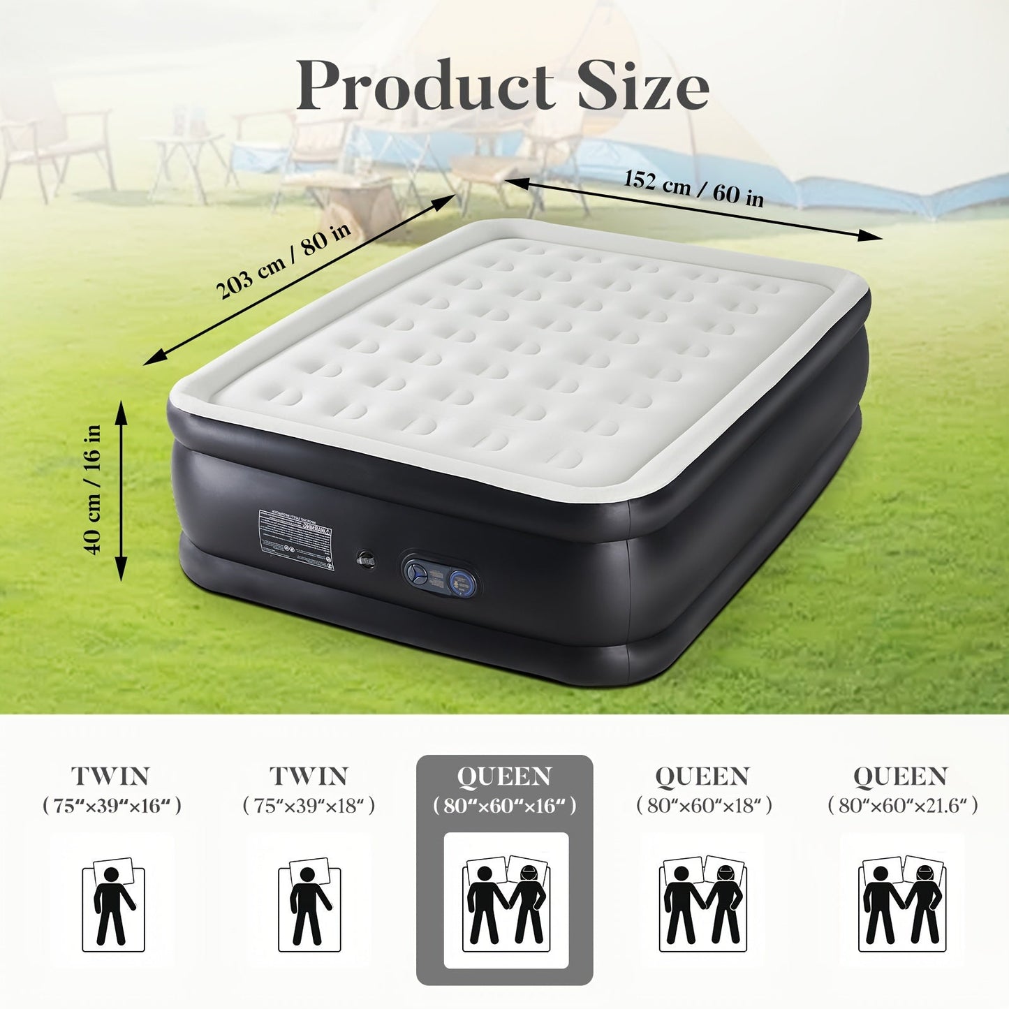 Camping Air Mattress with High-Capacity Pump – Anti-Deformation Honeycomb PVC Construction, Soft Flocking Top for Comfort