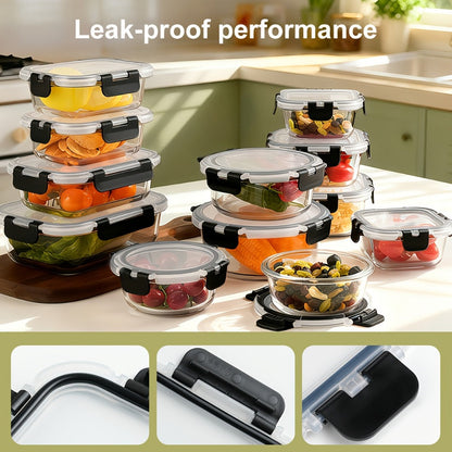 Food Storage Containers 12-Piece Glass Set with Clip-On Lids for Meal Prep and Pantry Organization