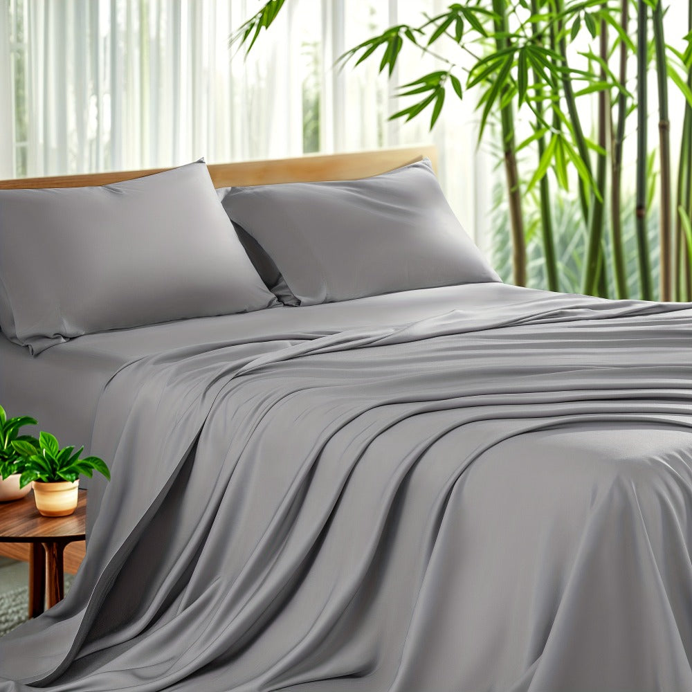 Sheet Set, Four-Piece Bamboo-Blend Plain-Weave Bedding with 16-Inch Fitted Pocket and Thirteen Solid Colors