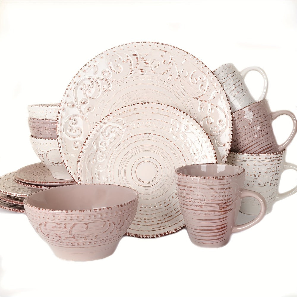 16-Piece Ceramic Dinnerware Set Service for 4 – Stoneware Plates Bowls Mugs Chip Scratch Resistant Dishwasher Microwave Safe Holiday Gift