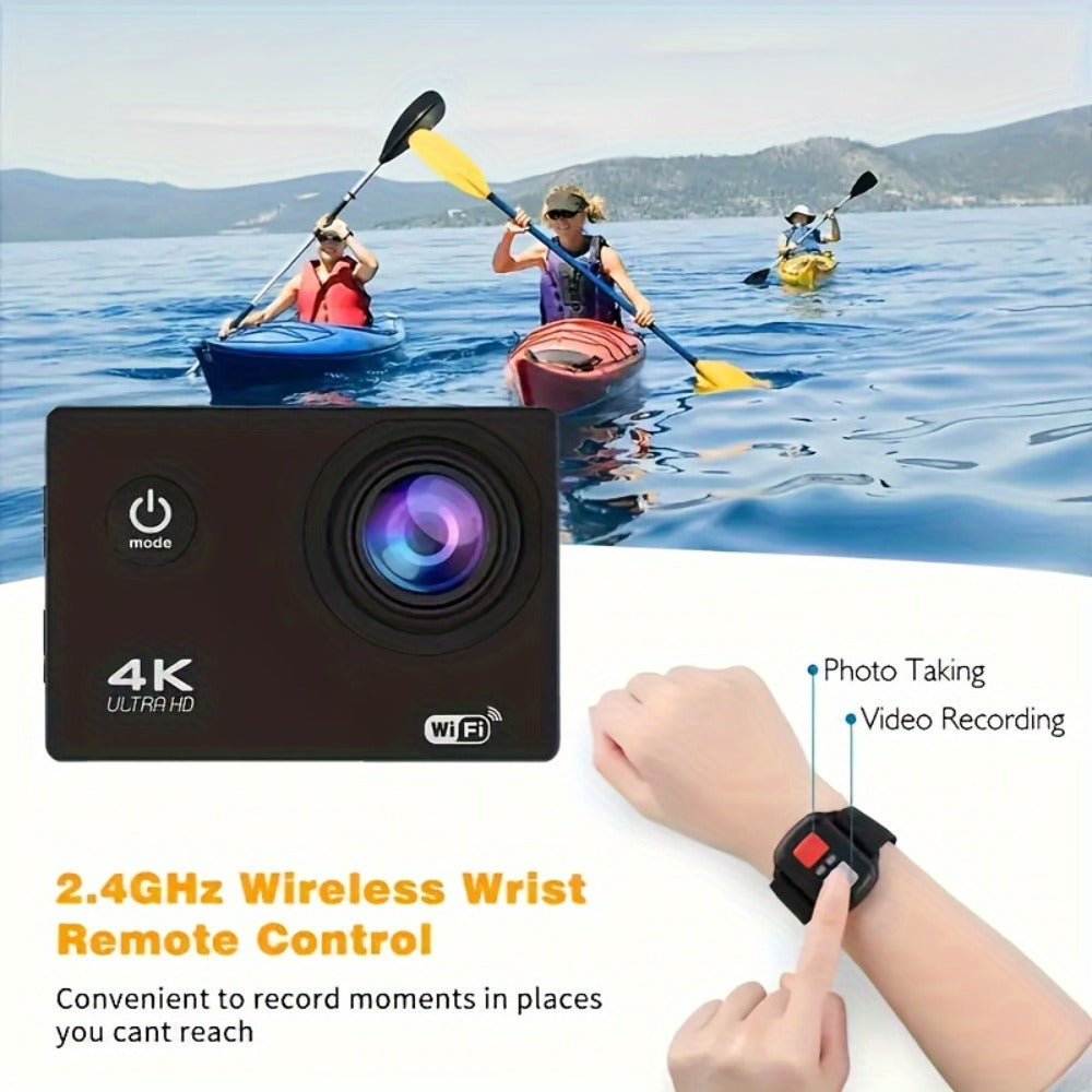 4K Sports Action Camera with WiFi, 170° Wide Angle, 32GB Card & Helmet Mount Kit – Pre-Recording, Remote Control, 900mAh Battery, 2" LCD
