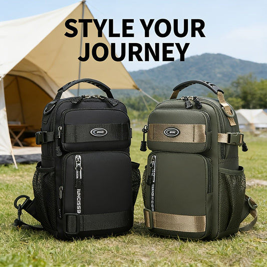 Multi-Pocket Crossbody Chest Pack with Adjustable Sling Strap, Zipper Compartments and Black or Grey Finish
