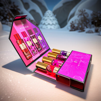 Perfume Gift Set Four 20ml Slim Spray Bottles with Gold Caps in Pink or Botanical Hinged Boxes