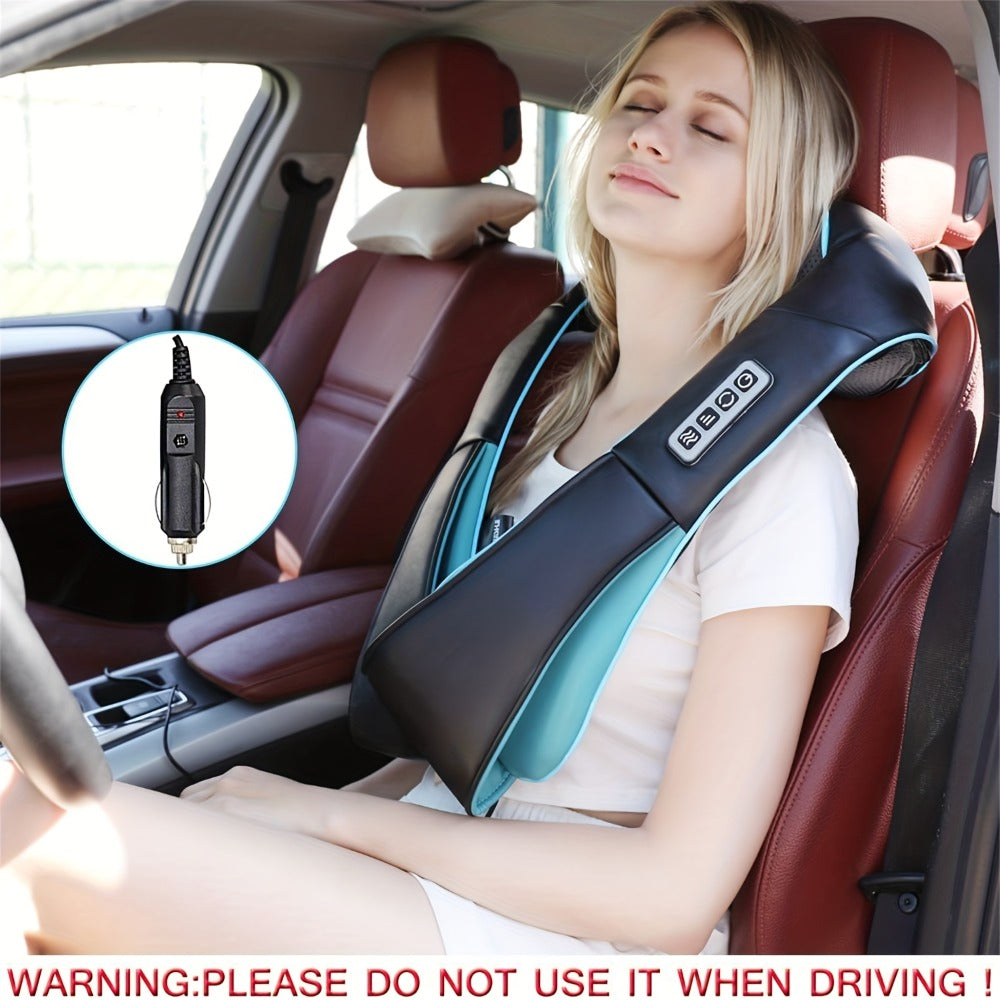 Black Shiatsu Neck and Shoulder Massage Pillow with Heat, 8 Kneading Rollers, 15-Minute Auto-Off and Home or Car Power