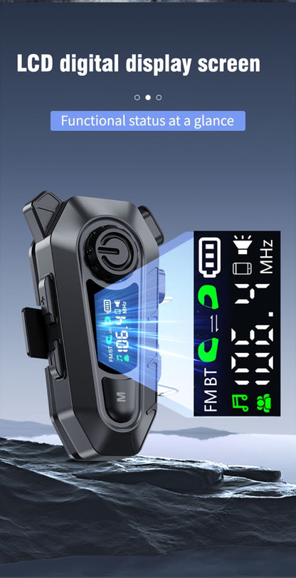 Motorcycle Helmet Bluetooth Intercom Headset 500M Range Bluetooth 5.3 LED Display Noise Cancelling Voice Control FM Radio Music Sharing