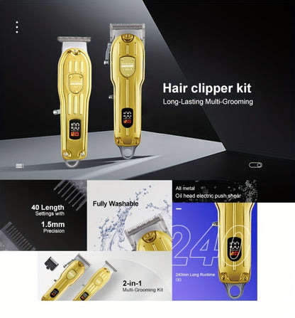 Hair Clipper WEEME 819 Gold or Silver Two-Tool Set with LCD Displays, USB Charging and Eight Guide Combs