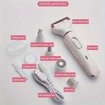 4-in-1 Electric Hair Remover for Women USB Rechargeable Shaver Trimmer – Eyebrow Nose Face Leg Bikini Line Underarm Peach Fuzz Removal