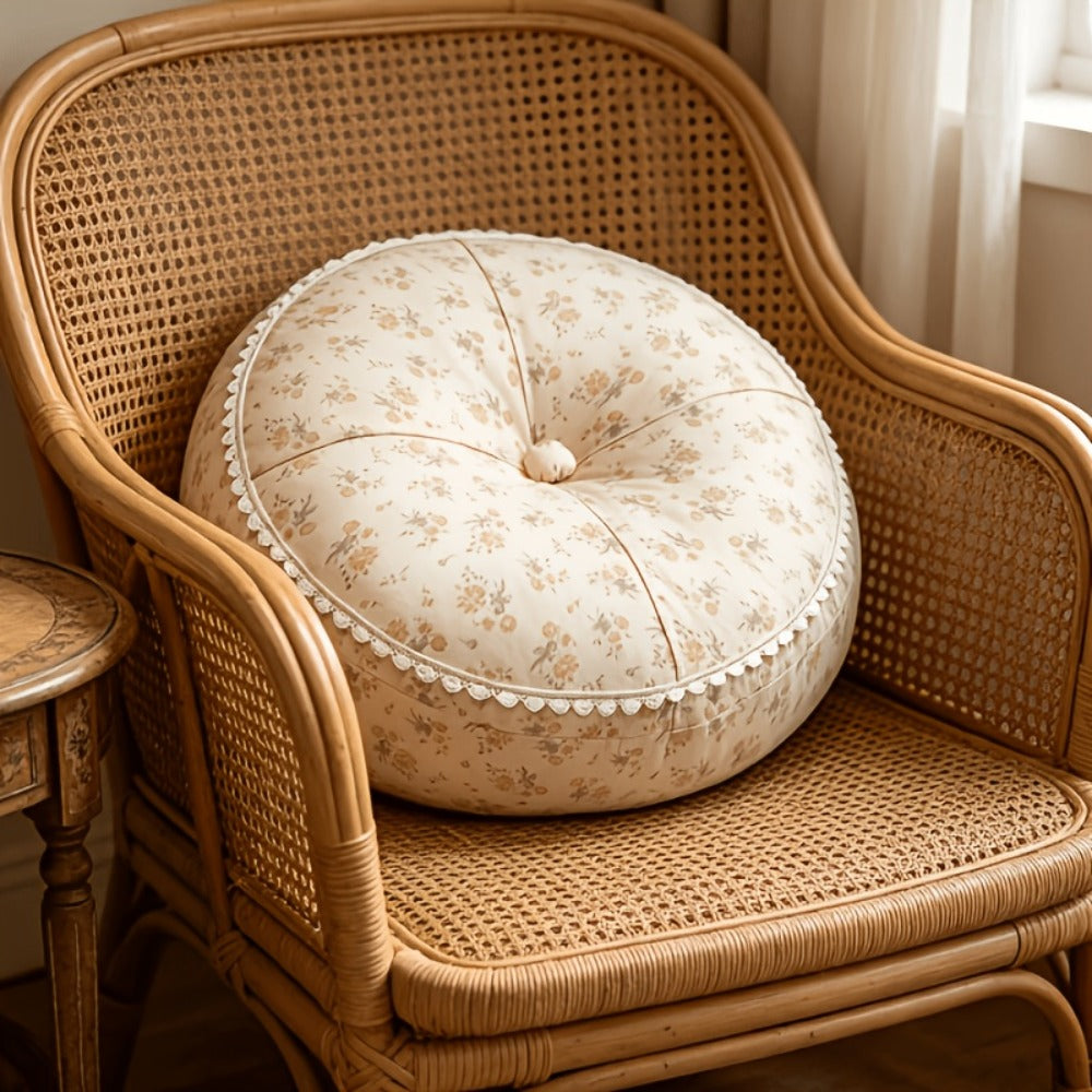Round Floor Cushion Floral Tatami Seat Cushion for Living Room Bedroom Window, Boho Meditation Pillow for Reading & Yoga