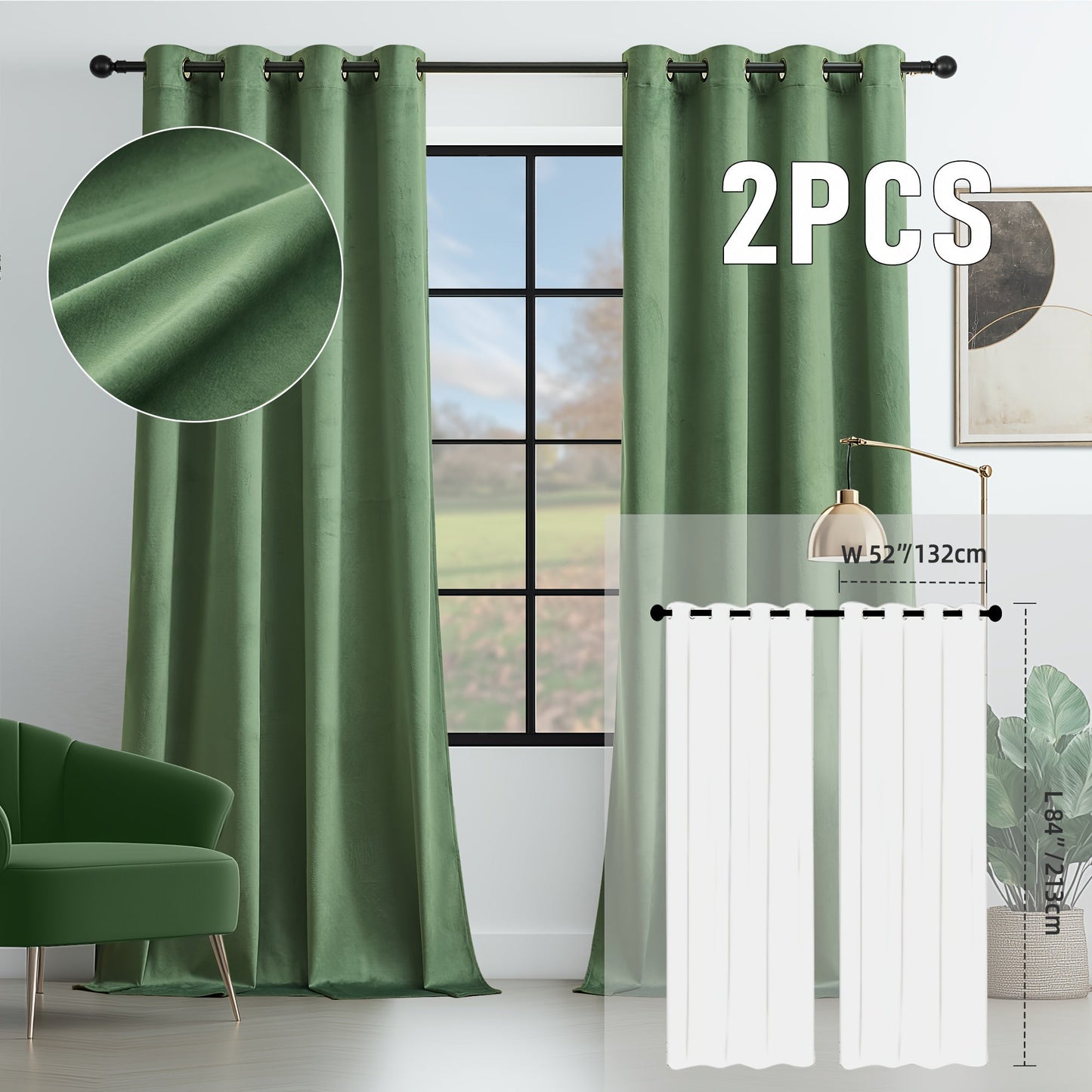 Velvet Room Darkening Curtains 2 Panels, Grommet Top Thermal Insulated Soundproof Blackout Curtains for Living Room Bedroom