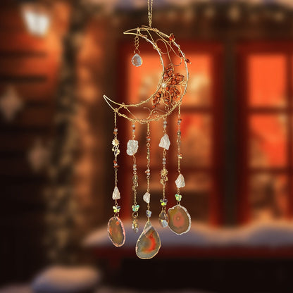 Moon Agate Tree Hanging Ornament Handmade Boho Suncatcher Wall Decor - Crystal Window Sun for Entryways, Bedrooms and Living Spaces