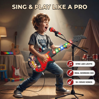 Kids Electric Guitar Toy with Microphone, Lights & Sounds, Musical Instrument Toy for Toddlers Ages 3-8
