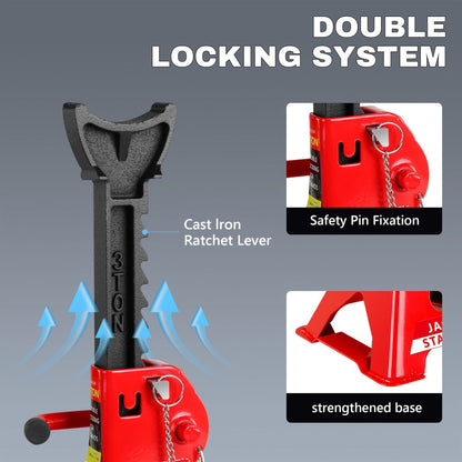 Hydraulic Floor Jack Kit 2/2.5/3 Ton Low Profile Trolley Jack with Jack Stands, Tire Repair Kit, Wheel Wrench & Wheel Chock Combo – Red/Blue