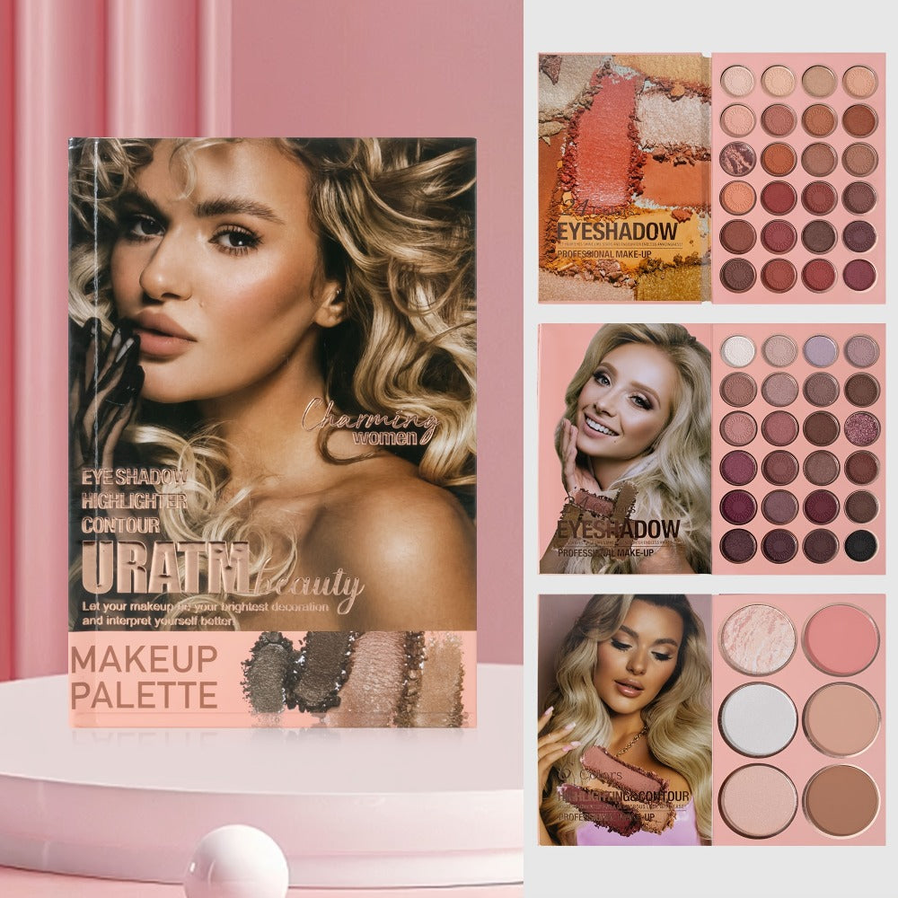 Eyeshadow Palette Book Style SHCOETY 4-in-11 Makeup Kit, 24-Color Eyeshadow + 6-Color Highlighter + 6-Color Blush + 7-Color Contour