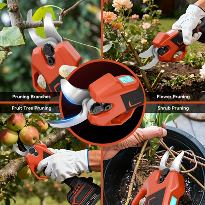 Electric Pruning Shears Cordless with LCD Display, Portable Battery-Powered Tree Pruner with Adjustable Cutting Diameter for Garden