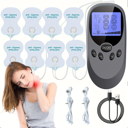 TENS EMS Dual Channel Stimulator Massager, 8 Electrodes for Back, Shoulder & Knee Pain, Recovery
