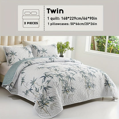 Reversible Botanical Microfiber Quilt Set with Pillow Shams, Five Patterns and Twin, Full/Queen or King Sizes