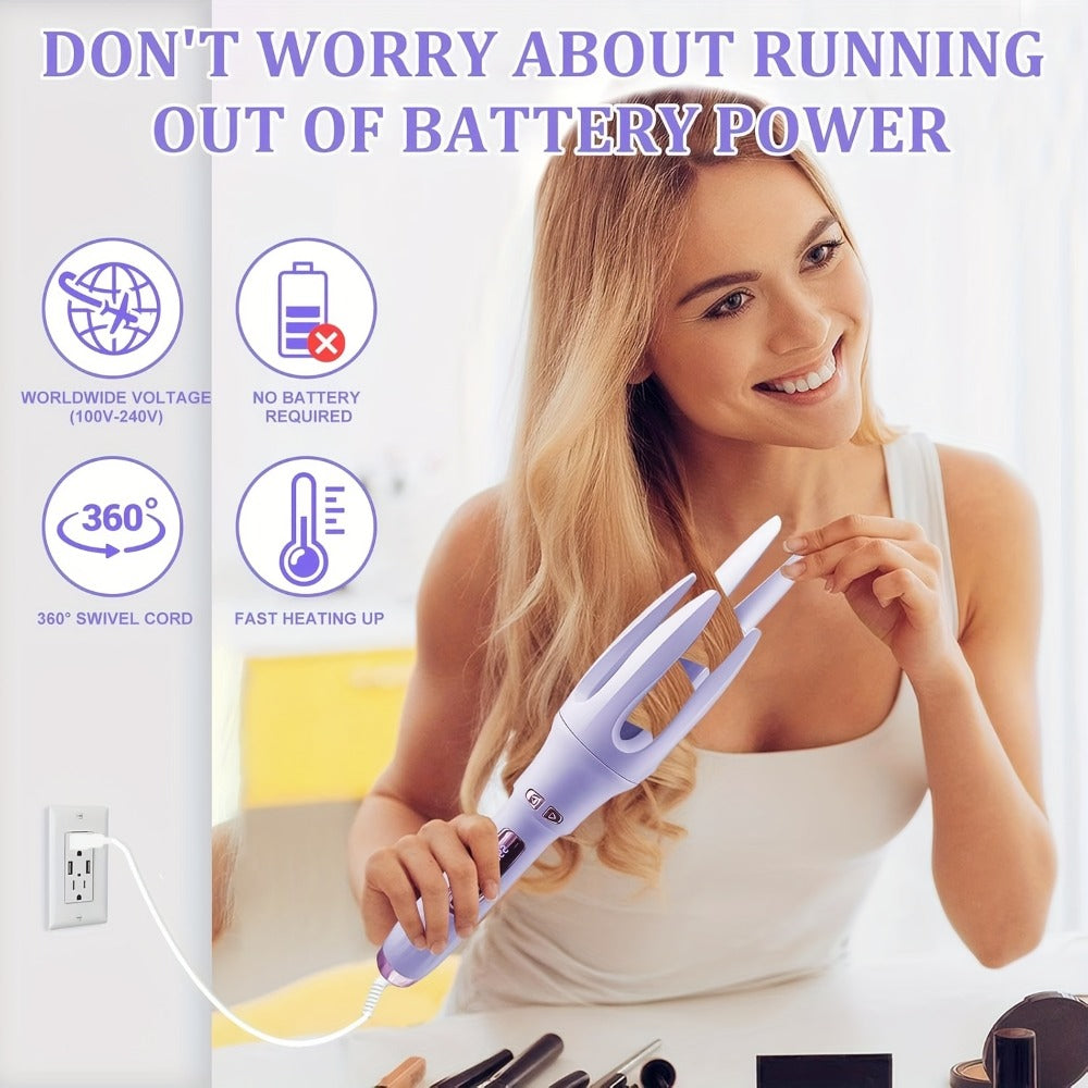 Automatic Hair Curler Rotating Barrel Electric Ceramic Tourmaline Curling Iron One-Button, for Home, Travel and Salon Hair Styling