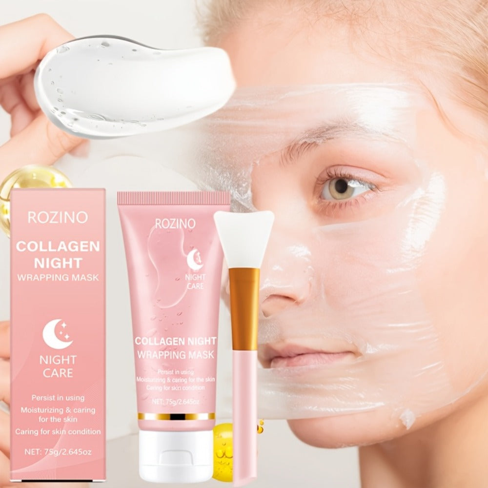 Face Mask, ROZINO Collagen Night Wrapping Formula, 75g or 2.645oz Tube with Application Brush