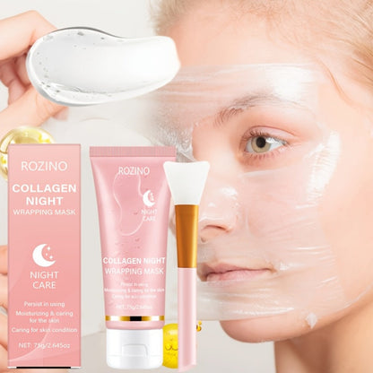 Face Mask, ROZINO Collagen Night Wrapping Formula, 75g or 2.645oz Tube with Application Brush