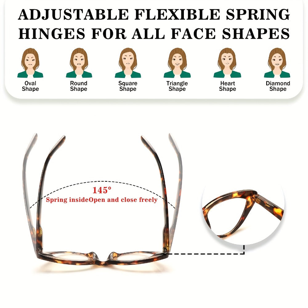 Reading Glasses – Four-Pair Cat-Eye Reader Set with Leopard and Gradient Frames with Multiple Strength and Color Options