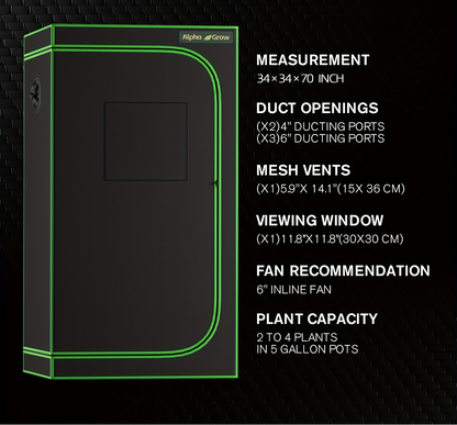 Indoor Grow Tent 1680D Lightproof with Viewing Window, Floor Tray & No-Tool Assembly, Hydroponic Setup for Seedling & Vertical Flowering