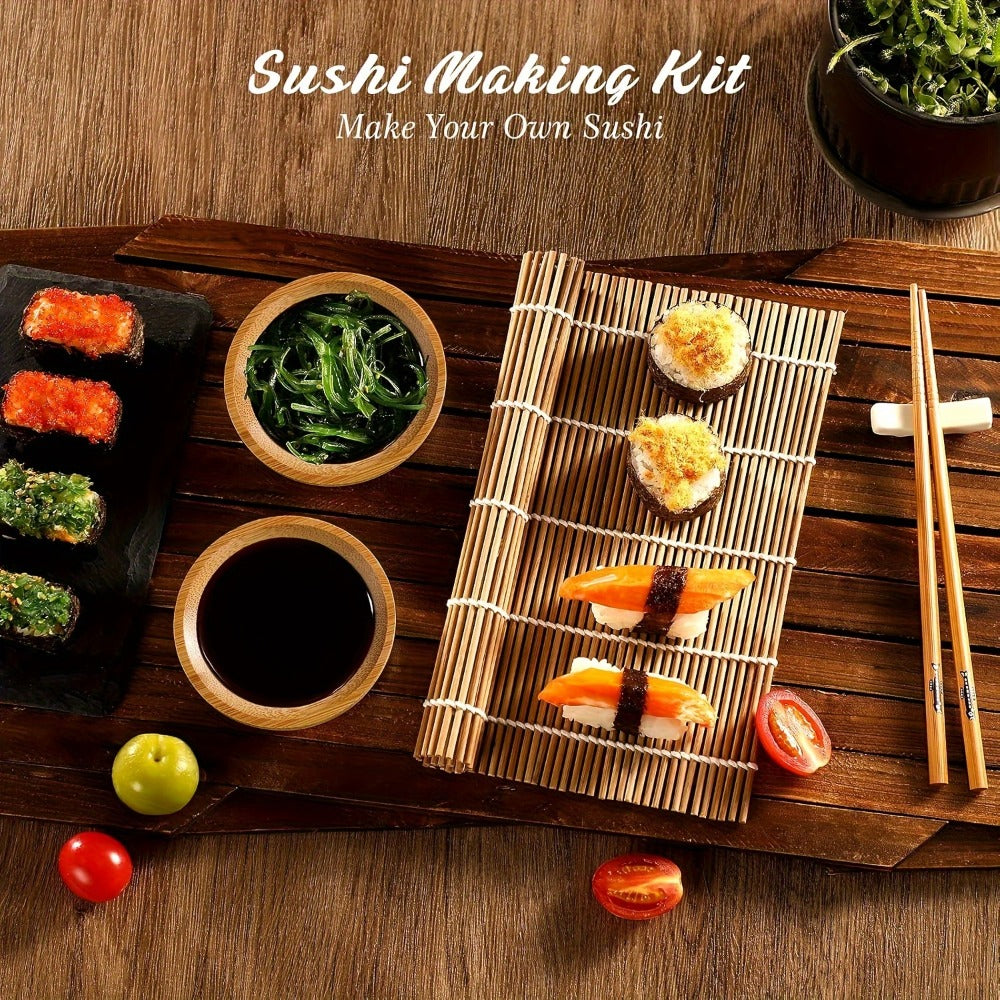 Sushi Making Kit 22-in-1 with Bamboo Rolling Mats Chef Knife Triangle Nigiri Gunkan Molds Chopsticks Beginner Guide