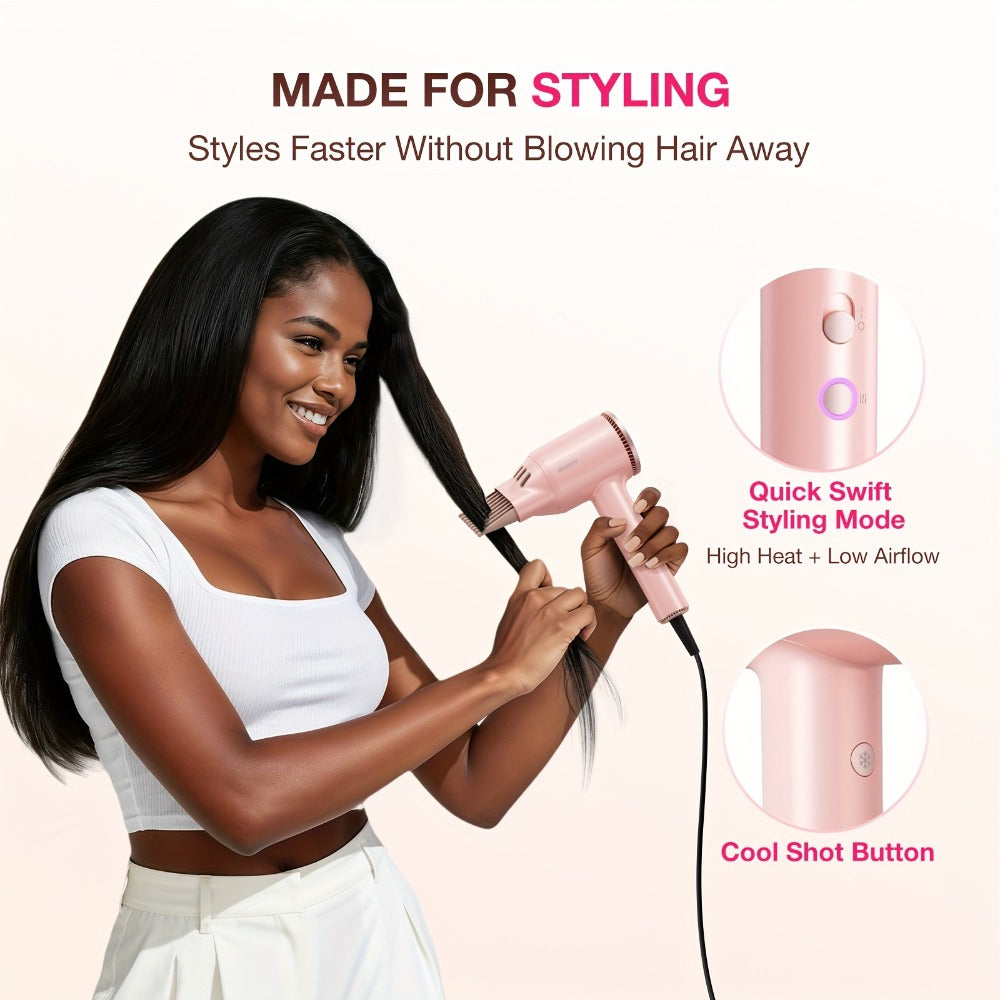 FZ201-Style 1875W Hair Dryer with Circular Rear Intake, Gray or White Finish and Three Pictured Attachments