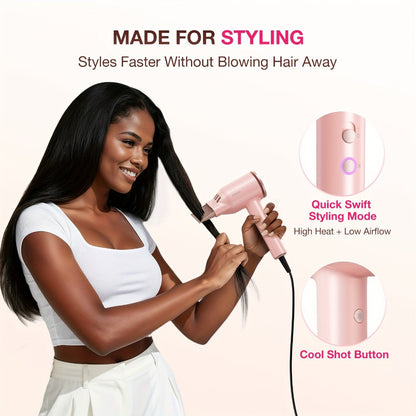 FZ201-Style 1875W Hair Dryer with Circular Rear Intake, Gray or White Finish and Three Pictured Attachments