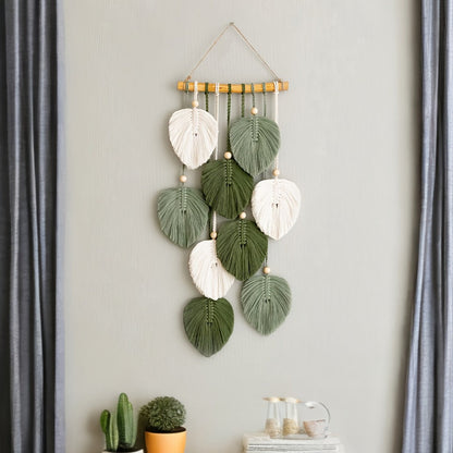 Bohemian Wall Hanging Tapestry Handmade Green Leaf Design – Natural Acrylic Wall Art for Living Room Bedroom Office Home Decor
