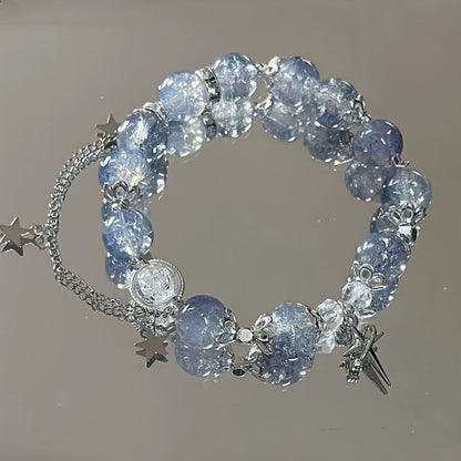 Press On Nails 96-Piece Long Ballerina Blue Gradient 3D Flower Butterfly Set with Four Bracelets