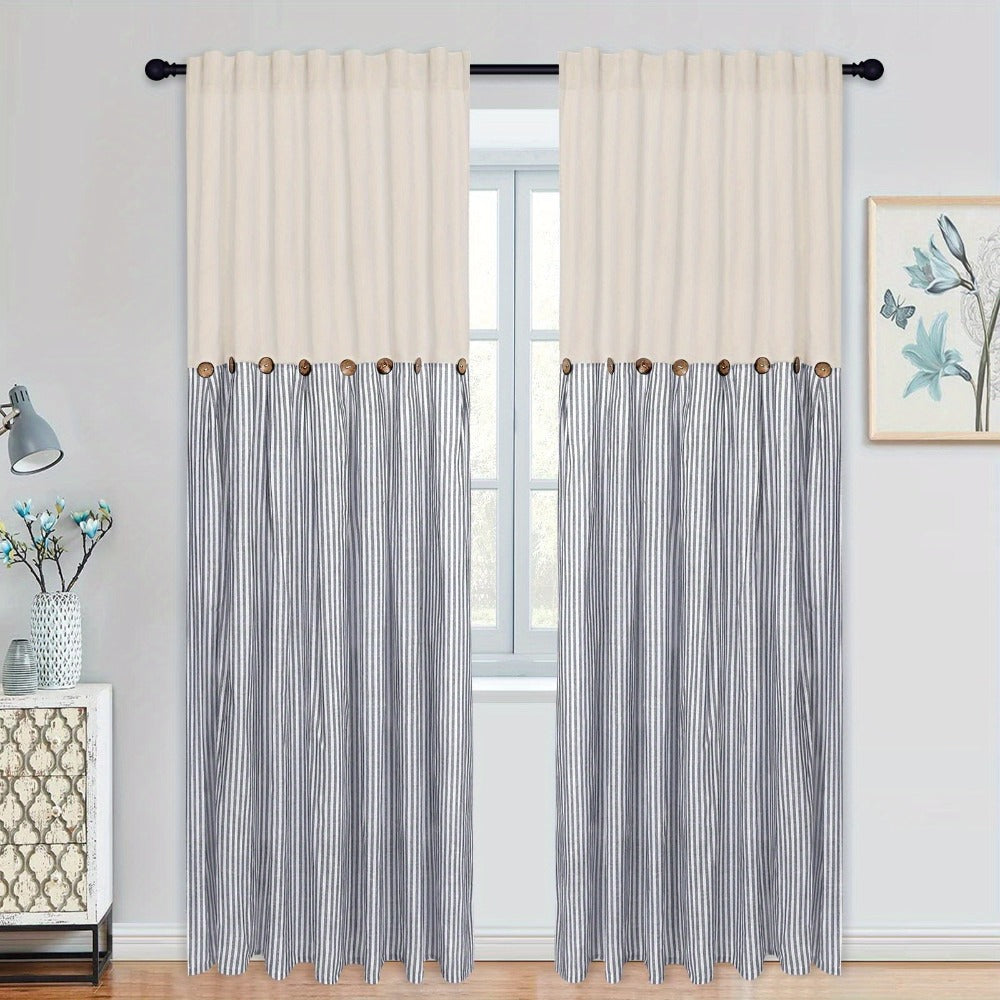 Semi Sheer Curtains Bohemian Linen Cotton Patchwork Grommet Top Window Drapes for Bedroom Living Room Kitchen Bathroom Cafe