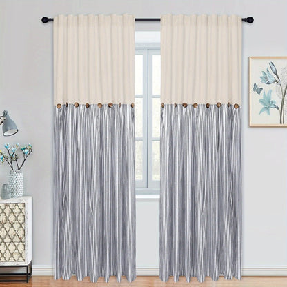 Semi Sheer Curtains Bohemian Linen Cotton Patchwork Grommet Top Window Drapes for Bedroom Living Room Kitchen Bathroom Cafe
