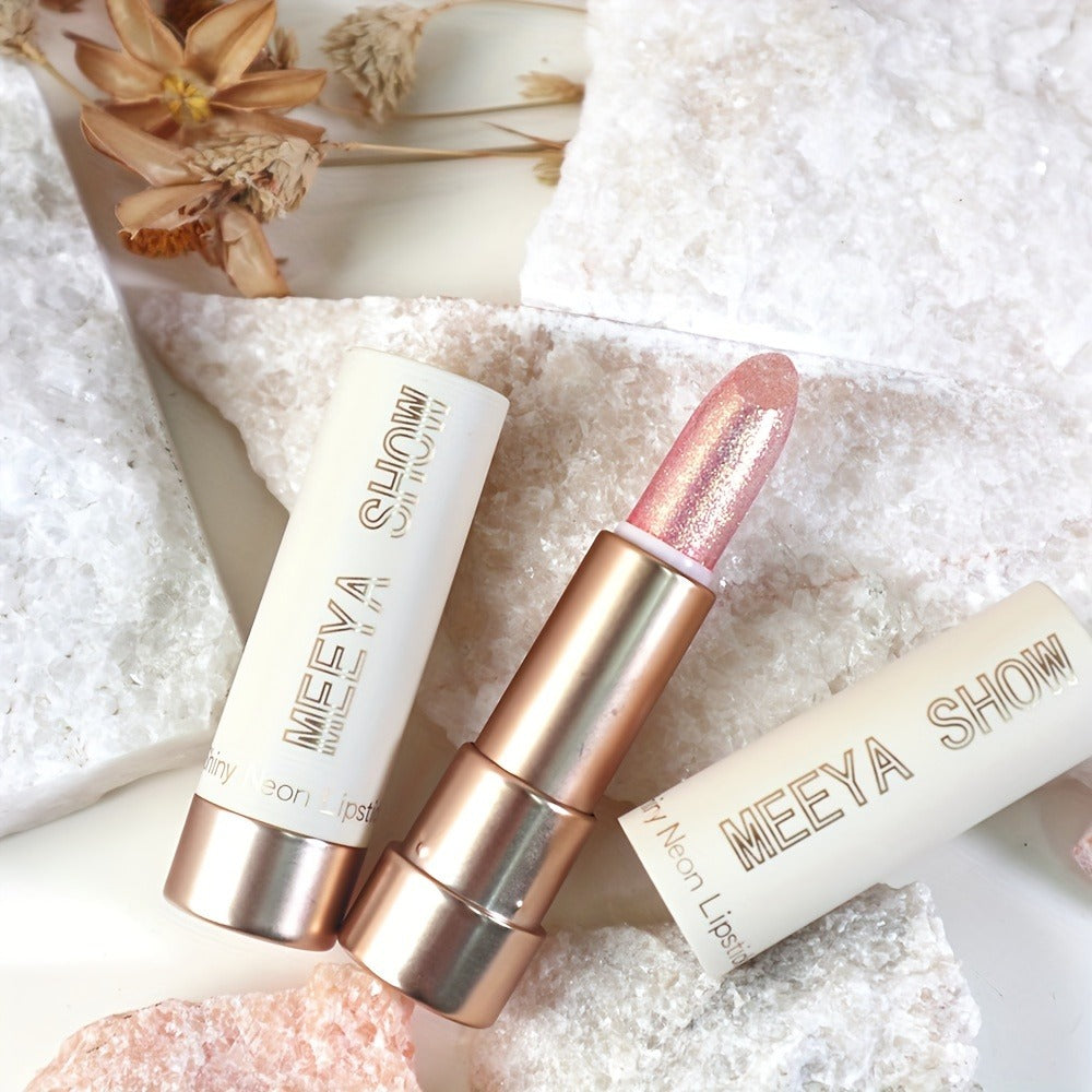 Glitter Shimmer Lipstick Set 3Pcs Pearlescent Pinkish Golden Creamy Glossy Sparkle Lip Gloss Lip Makeup for Party Stage Cosplay Festival