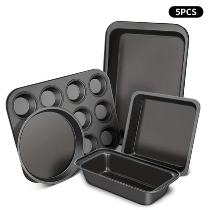 Nonstick Bakeware Set Stackable Space-Saving - Round & Square Pans, Waffle Tray, Cookie Sheet, Carbon Steel Baking Pan Set for Oven