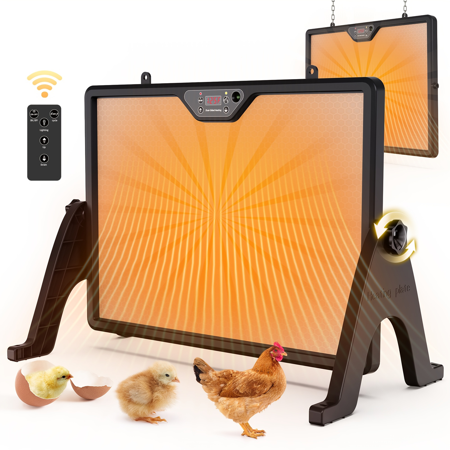 Dual-Sided Heating Brooder Plate for Chicks & Ducklings, Adjustable Height & Angle with Thermostatic Control for Chicken Coop