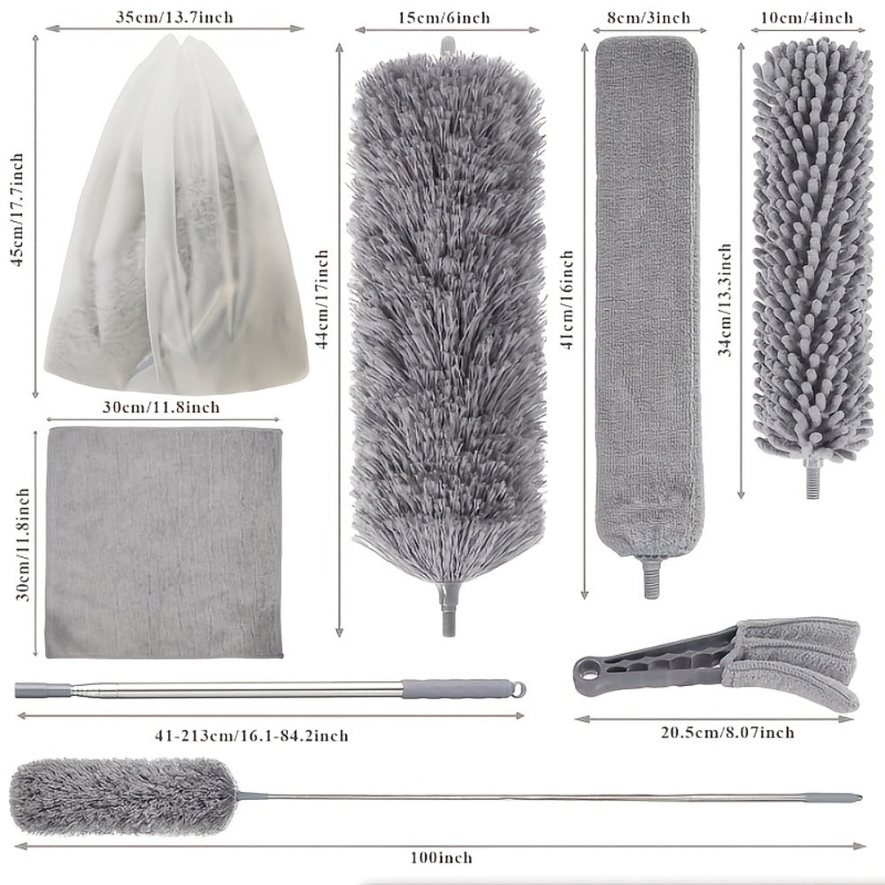 Microfiber Duster Kit with 100 Inch Extension Pole Extendable Bendable Feather Duster for Entryways, Bedrooms and Living Spaces