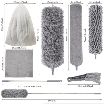 Microfiber Duster Kit with 100 Inch Extension Pole Extendable Bendable Feather Duster for Entryways, Bedrooms and Living Spaces