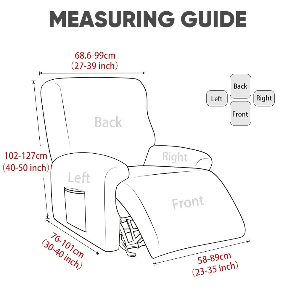 Four-Piece Geometric Jacquard Recliner Chair Cover Set with Labeled Left, Right, Back and Front Sections