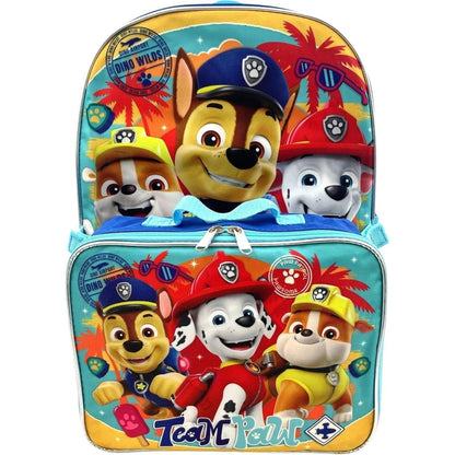 Kids Backpack with Lunch Box Set 16 Inch, Paw Patrol Boys School Bag with Removable Matching Lunchbox